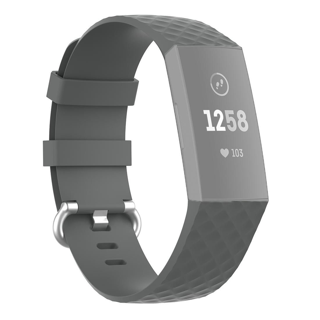 18mm Silver Color Buckle TPU Wrist Strap Watch Band for Fitbit Charge 4 / Charge 3 / Charge 3 SE, Size: S (Grey)