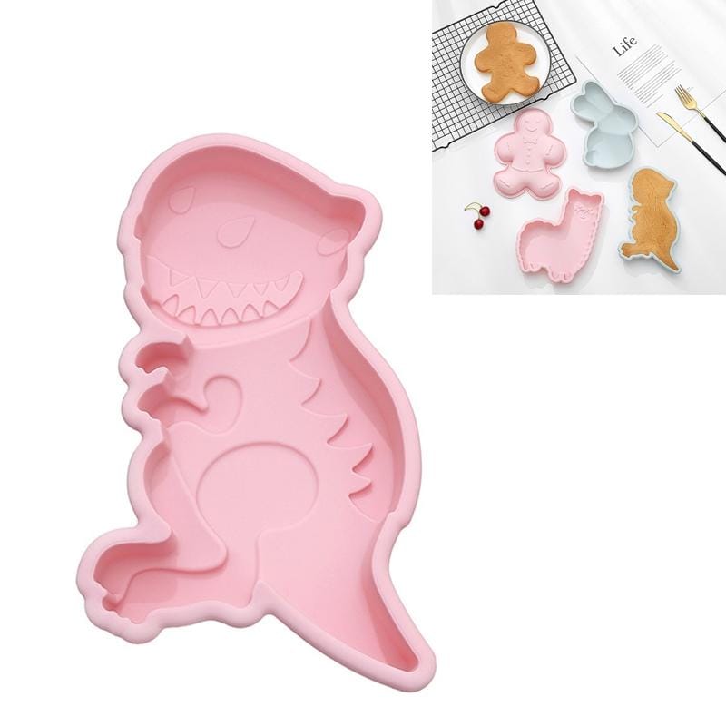 6 PCS Cartoon Animal Shape Silicone Non-cut high Temperature Baking Cake Mold, Style:Dinosaur (Pink)
