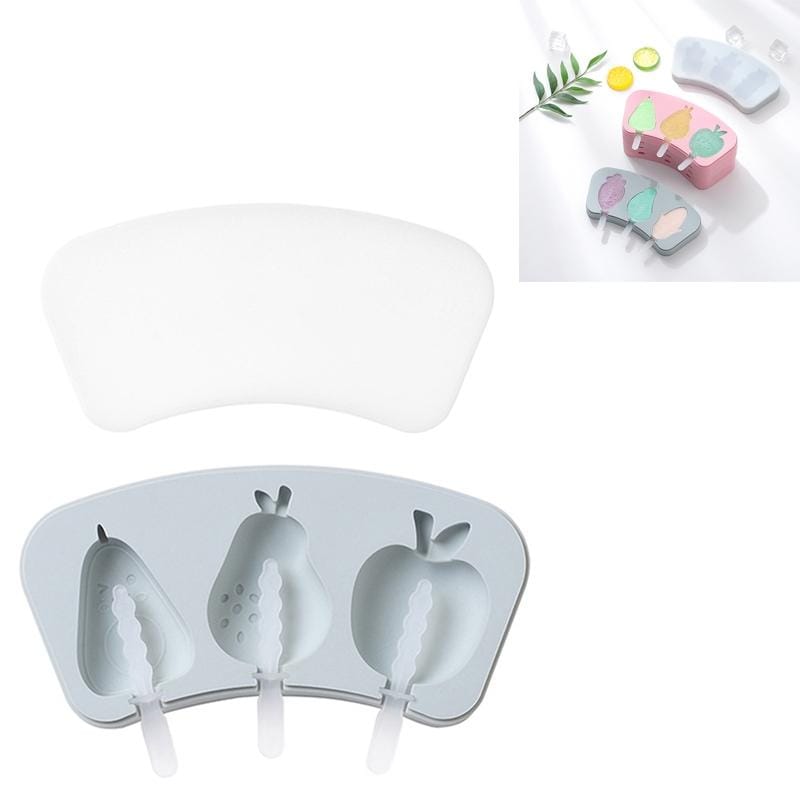 2 PCS Cartoon Homemade Popsicle Ice Cream Mold with Lid Silicone Baking Tool, Style:Avocado Apple Pear (Blue)