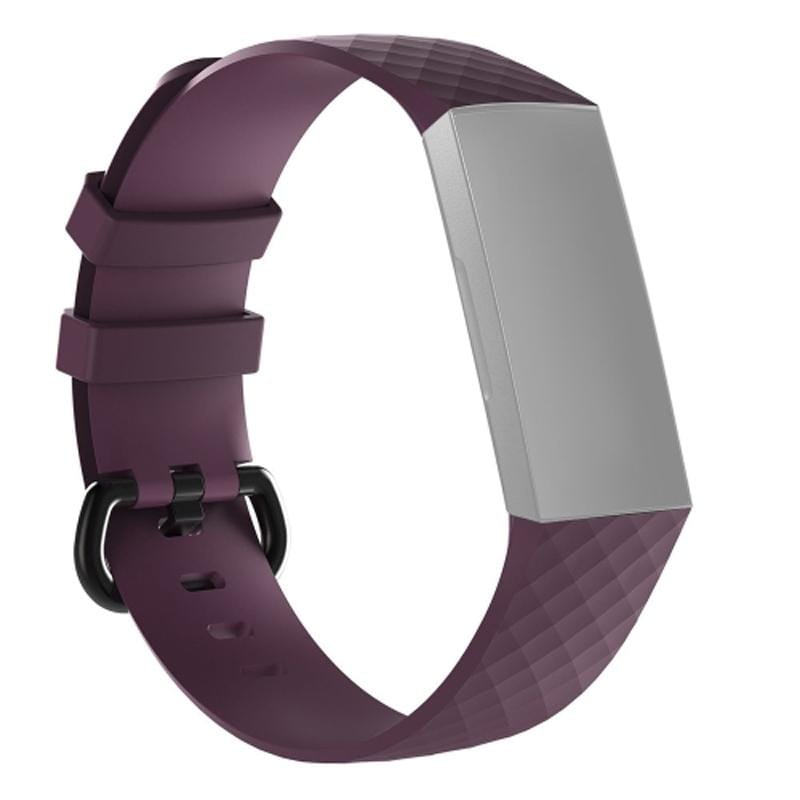 Diamond Pattern Silicone Wrist Strap Watch Band for Fitbit Charge 4 Large Size:210*18mm (Dark Purple)