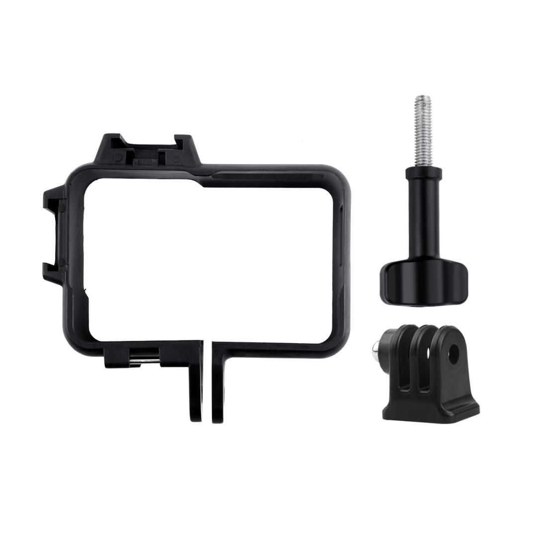 Plastic Frame Mount Protective Case Cage with Tripod Base Adapter & Long Screw & Cold Shoe Base for Insta360 One R (Black)