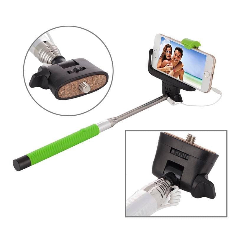 Portable Wire Controlled Selfie Stick Monopod Folding Extendable Handheld Holder with Separable Frame for iOS & Android Phone, Folded Length: 23.4cm, Max Extension Length: 88.6cm (Green)