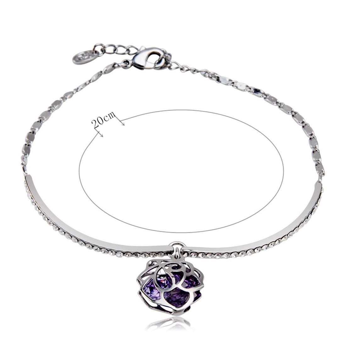 Romantic Purple Rose Design Crystal Bracelet for Female, Chain Length: 20cm