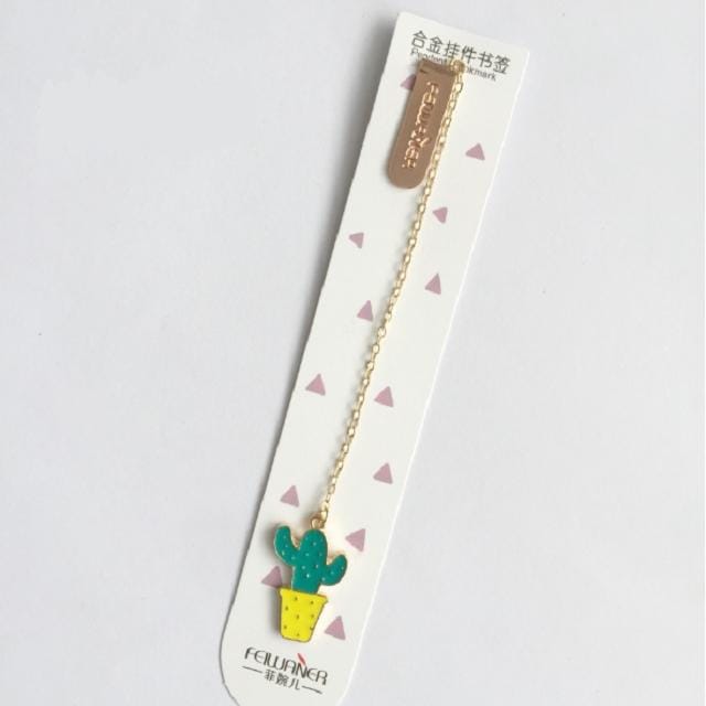 3 PCS Kawaii Creative Metal Cute Animals Bookmarks Funny Book Marker Stationery Gift (Yellow cactus)