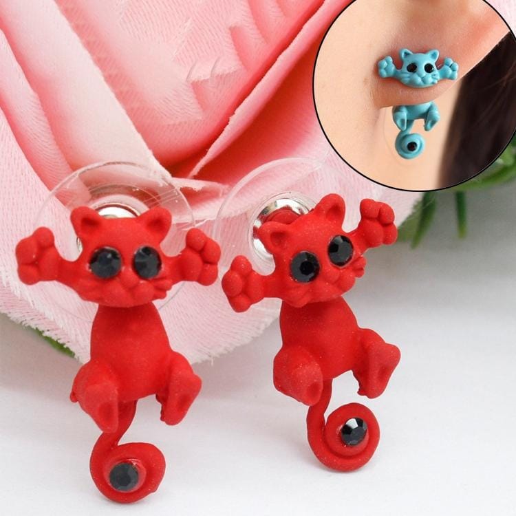 1 Pair Fashion Classic Kitten Animal Jewelry Cute Cat Stud Earrings for Girls (Red)