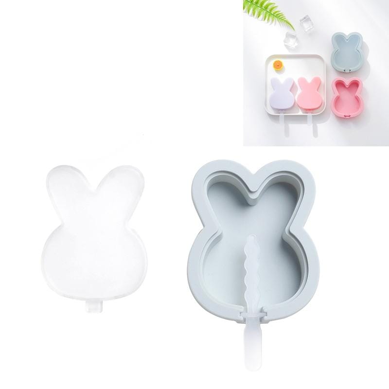4 PCS DIY Cute Cartoon Animal Silicone Ice Cream Mold with Lid Homemade Handmade Popsicle Mold Making Ice Tray, Style:Bunny (Blue)
