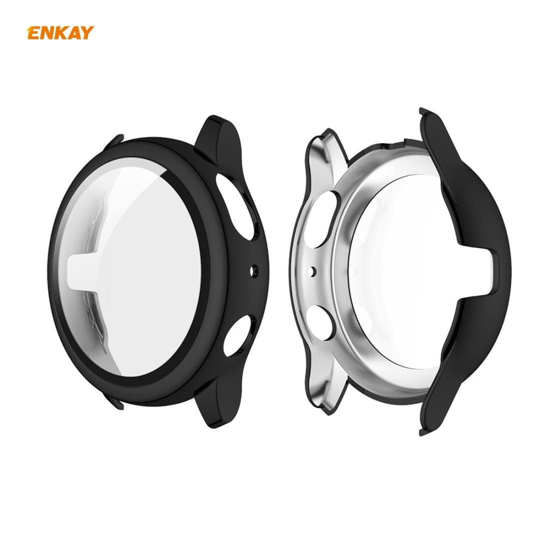 For Samsung Galaxy Watch Active 2 44mm ENKAY Hat-Prince ENK-AC8205 Full Coverage Electroplating PC Case + 9H Tempered Glass Protector (Black)