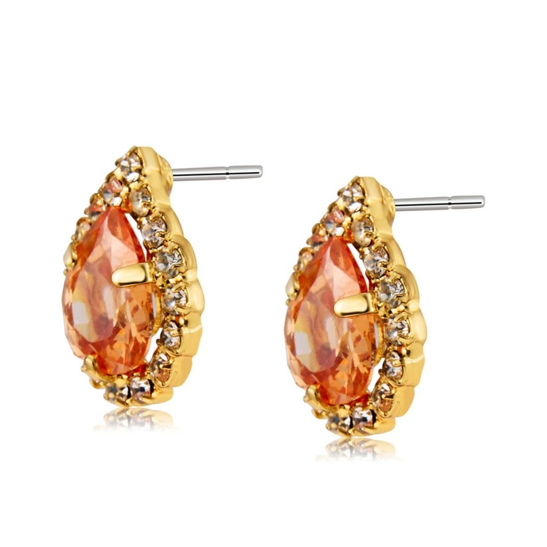 2 PCS Champagne Teardrop Shaped Crystal Inlaid Earrings For  Female