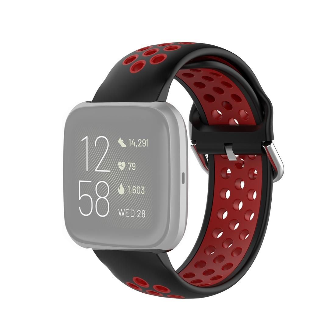 For Fitbit Versa 2 / Versa / Versa Lite 23mm Clasp Two Color Sport Wrist Strap Watchband (Black + Red)