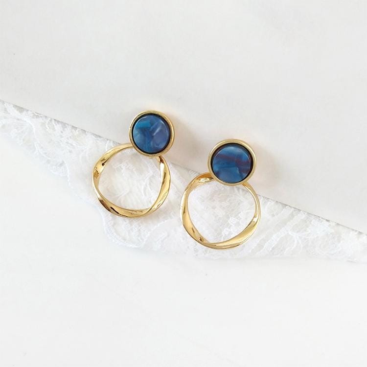 2 Pairs Twist Ring Resin Retro Metal Earrings for Women (Blue)