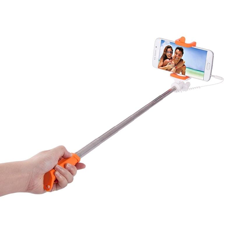 Portable Mini Wire Controlled Rainbow Selfie Stick Monopod Folding Extendable Pocket Handheld Holder for iOS & Android Phone, Folded Length: 15.5cm, Max Extension Length: 61.0cm (Green)