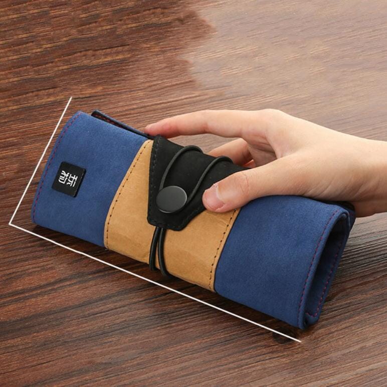 Creative Retro Cute Roll up Pencil Case Colorful Big Storage Pencil Bag (Blue)
