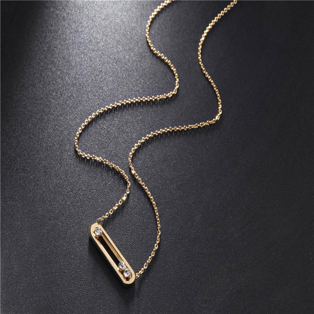 Women Fashion Jewelry Crystal Inlaid Stainless Steel Pendant Chain Necklace, Chain Length: 45cm (Rose Gold)