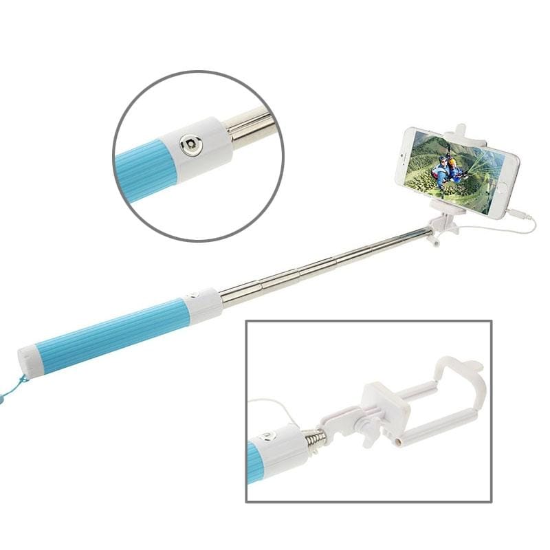 Multifunction Wire Controlled Selfie Stick Monopod Extendable Handheld Holder for IOS & Android Phone, Max Length: 80.5cm (Blue)