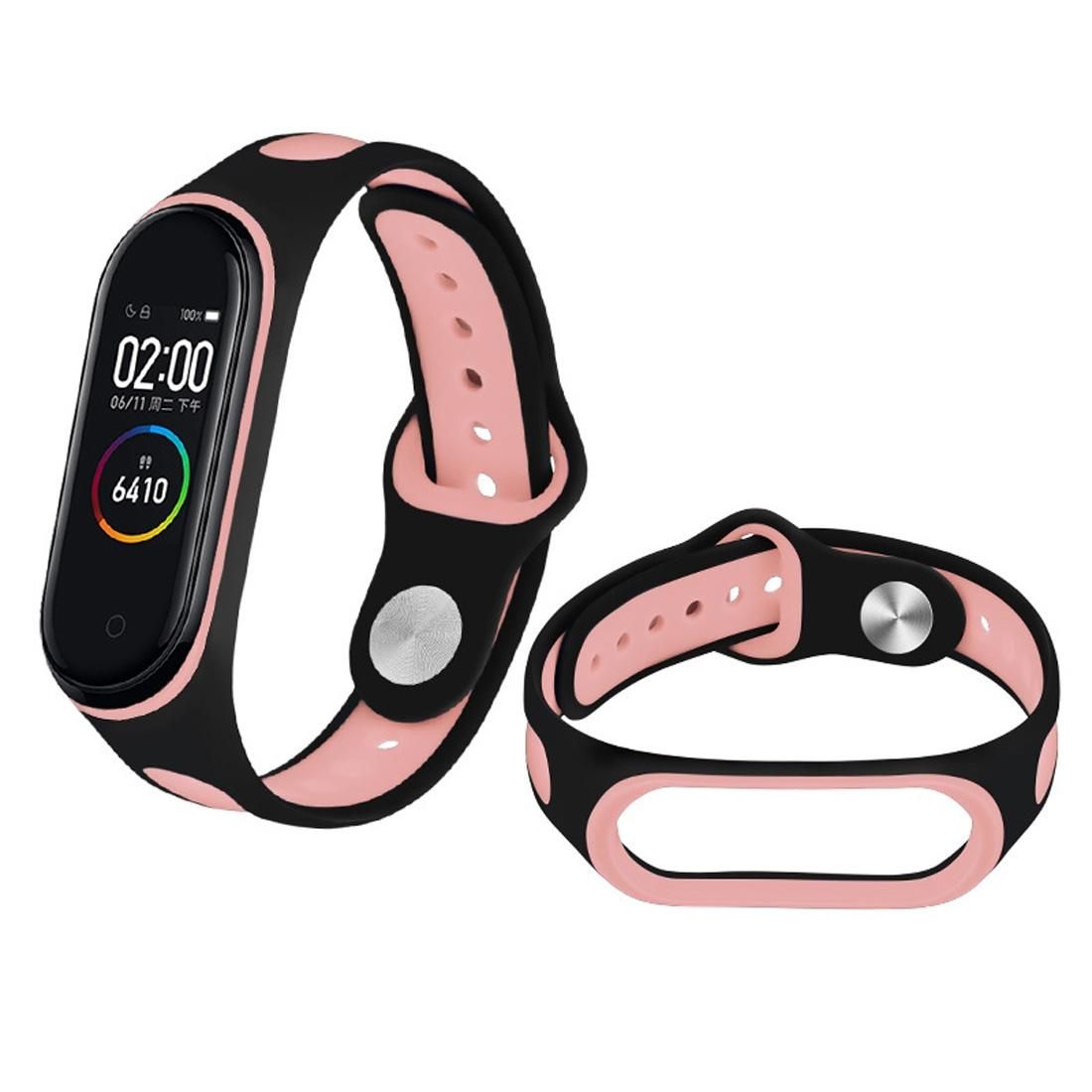 For Xiaomi Mi Band 4 Two-color U Shape Silicone Replacement Strap Watchband (Pink White)