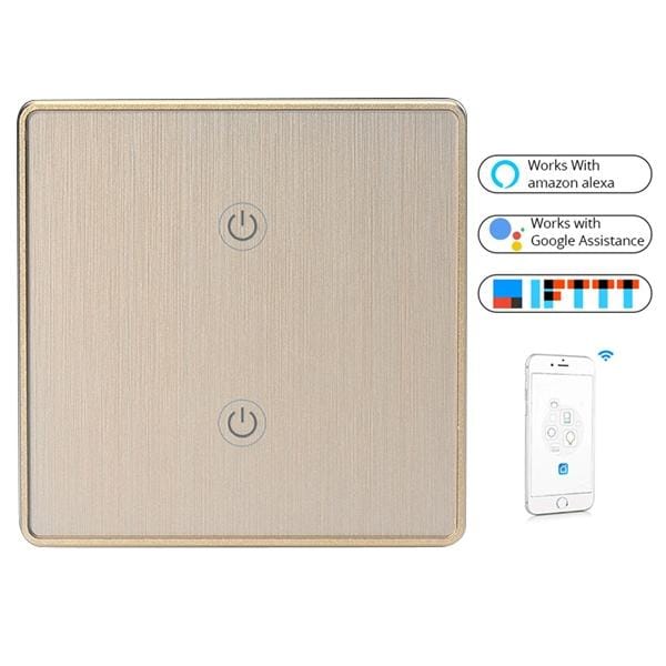 2 Buttons Wifi Intelligent Touch Switch Smart Wall Switch, EU Plug (Gold)