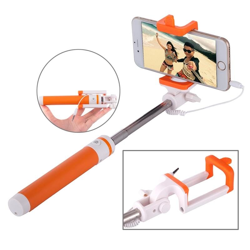 Portable Wire Controlled Macarons Selfie Stick Monopod Folding Extendable Pocket Handheld Holder, For iPhone, Galaxy, Huawei, Xiaomi, LG, HTC and Other Smart Phones, Folded Length: 18.9cm, Max Extension Length: 81.6cm (Orange)