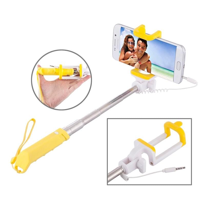Portable Mini Wire Controlled Rainbow Selfie Stick Monopod Folding Extendable Pocket Handheld Holder for iOS & Android Phone, Folded Length: 15.5cm, Max Extension Length: 61.0cm (Yellow)
