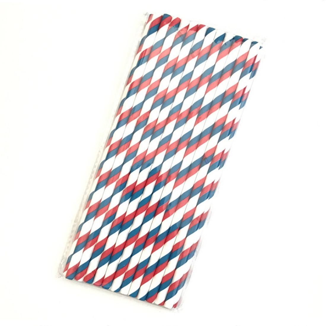50 PCS Degradable Color Environmental Protection Striped Paper Straw Disposable Kraft Paper Straw (Style2)