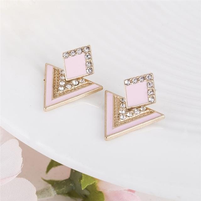 Fashion Rhinestone Geometric Drop Triangle Earrings (Pink)