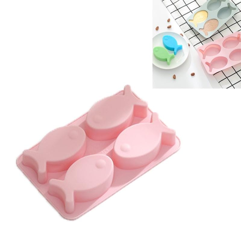 6 PCS Silicone Ice Cube Rice Cake Baking Mold Cute Fish Handmade Soap Chocolate Cake Mold (Pink)