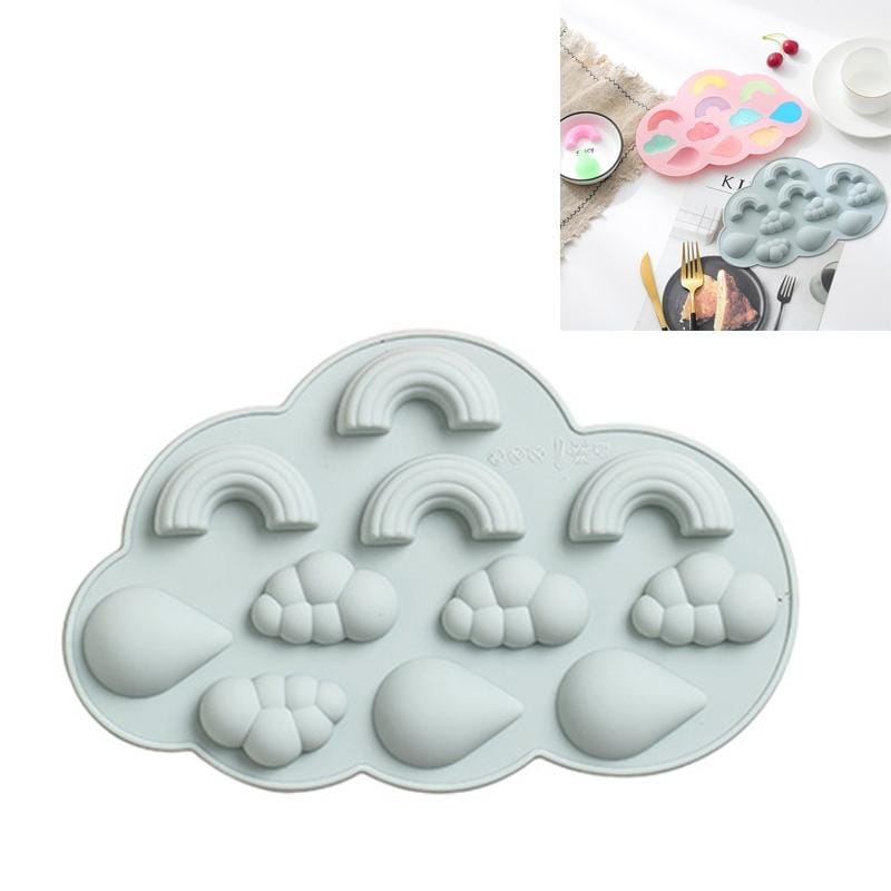6 PCS Rainbow Cloud Raindrops Shape Silicone Cake Baking Chocolate Mold Making Ice Tray Candy Pudding DIY Ice Mold (Blue)