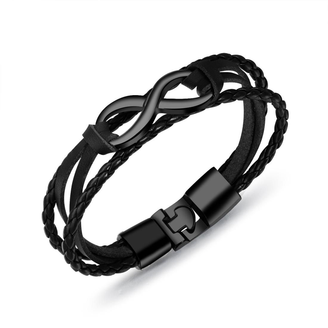OPK Multilayer Weave Eternal 8-type Leather Bracelet for Men (Black)