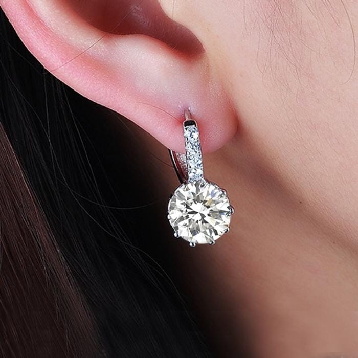 925 Sterling Silver Women Shiny Shape Micro-inserts Zircon Earrings (White)