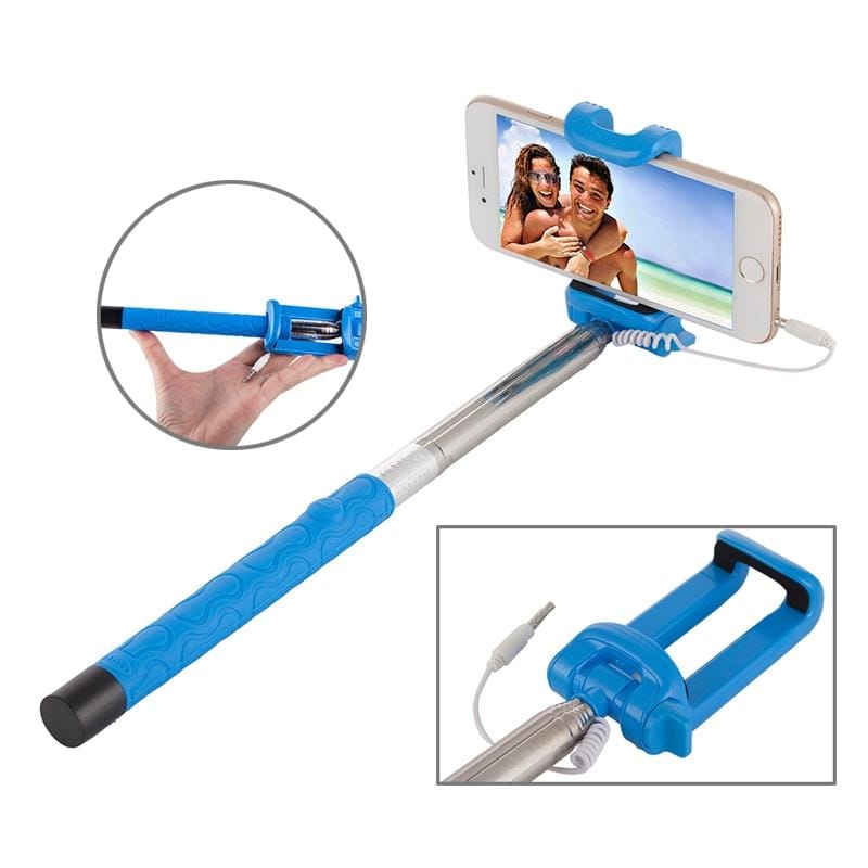 Portable Wire Controlled Selfie Stick Monopod Folding Extendable Handheld Holder, For iPhone, Galaxy, Huawei, Xiaomi, LG, HTC and Other Smart Phones, Folded Length: 22.5cm, Max Extension Length: 105.5cm (Blue)