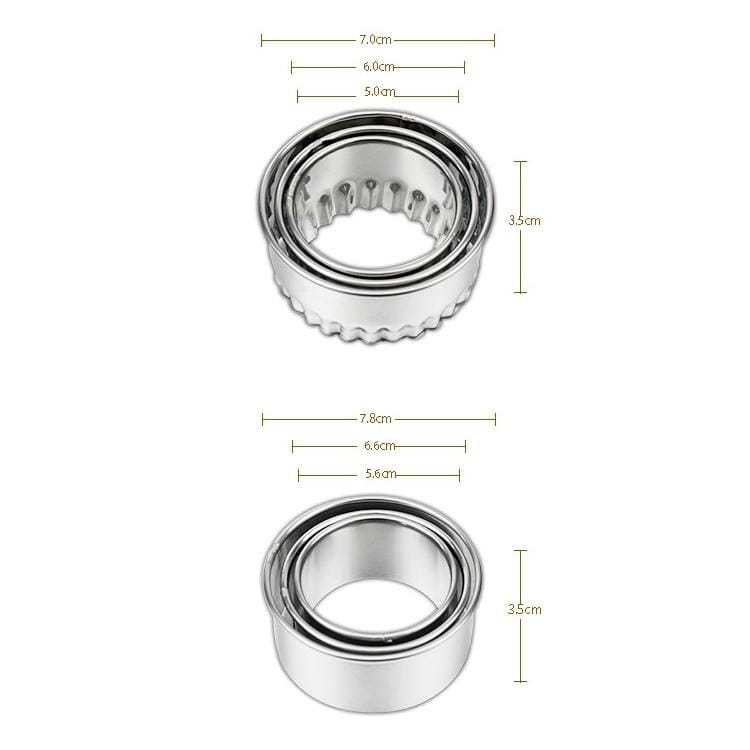 3 PCS Stainless Steel Round Dumplings Wrappers Molds Set Cutter Maker Tools (sawtooth)