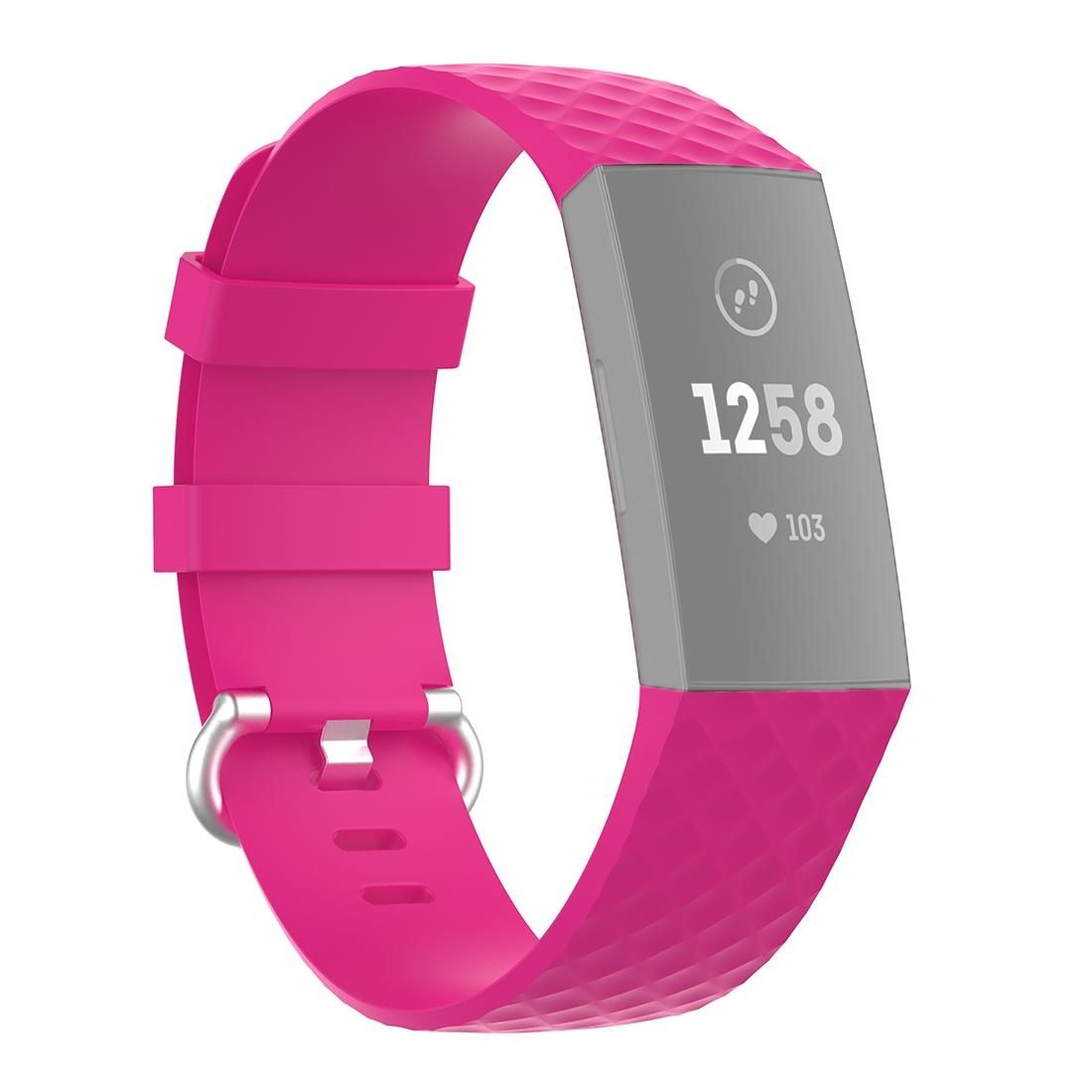 18mm Silver Color Buckle TPU Wrist Strap Watch Band for Fitbit Charge 4 / Charge 3 / Charge 3 SE, Size: L (Rose Red)