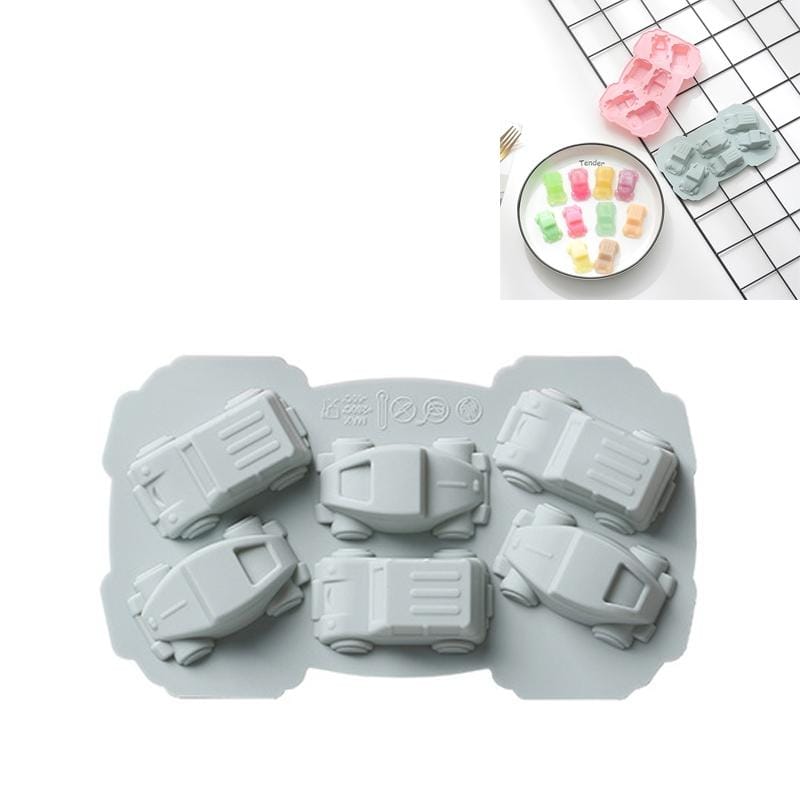 6 PCS Creative Cake Chocolate Mold 3D Car Cartoon Household Silicone Baking Ice Tray Mold ( Blue)