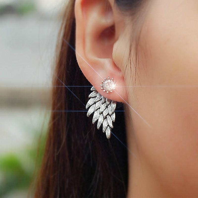 Jewelry Earrings Gothic Cool Angel Wing Rhinestones Alloy Earrings For Women (Ancient silver)