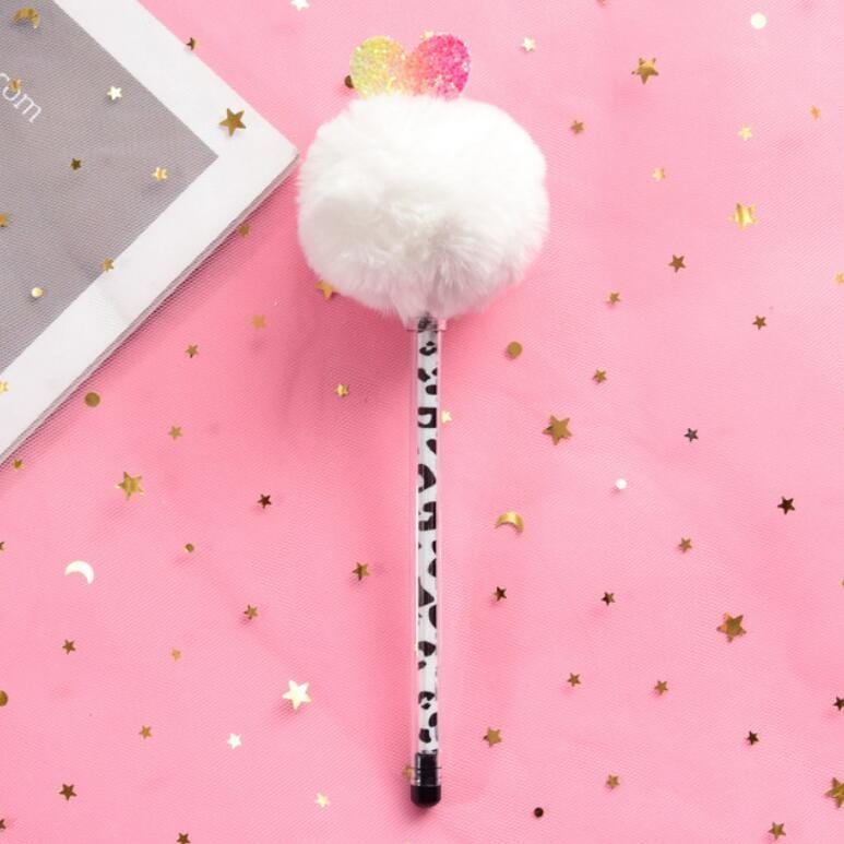 Creative Fur Ball Pendant Stationery Cute Plush Colored Pen Student Gel Pen (Love White Fur Ball)