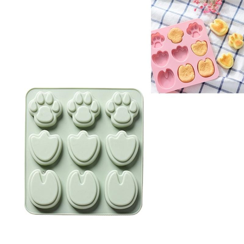 6 PCS 9 Feet Shape Silicone Cake Chocolate Mold Baking Mold Handmade Soap Mold Ice Tray (Green)