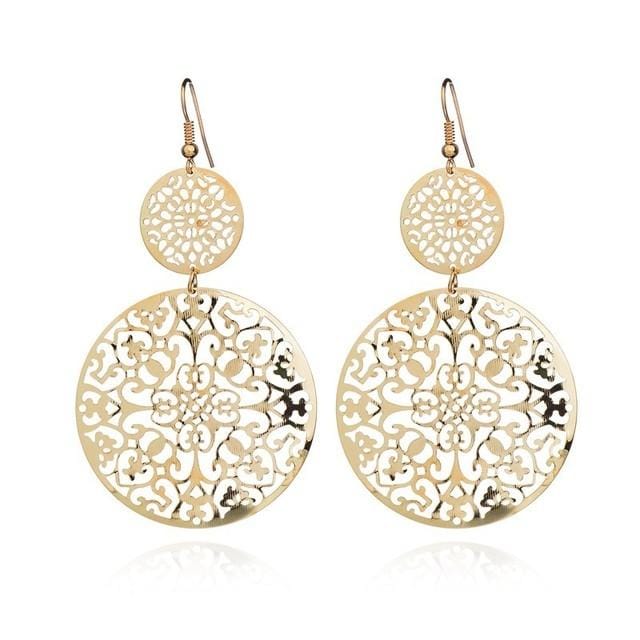 2 PCS Vintage Cutout Earrings Ethnic Scrub Flower Lady Stud Earrings (Gun Black)