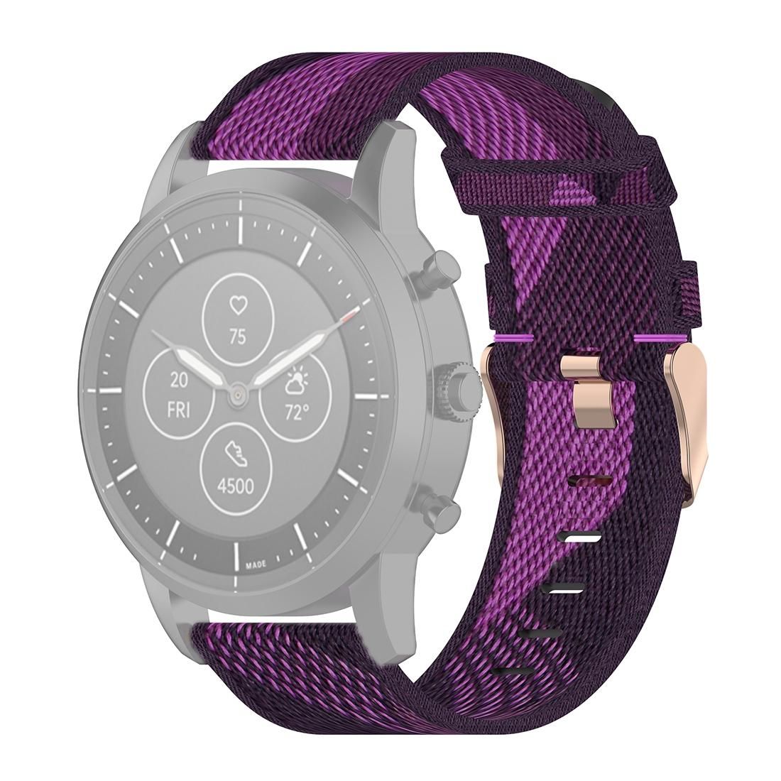 22mm Stripe Weave Nylon Wrist Strap Watch Band for Fossil Hybrid Smartwatch HR, Male Gen 4 Explorist HR & Sport (Purple)