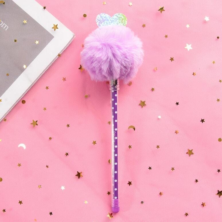 Creative Fur Ball Pendant Stationery Cute Plush Colored Pen Student Gel Pen (Love Purple Fur Ball)