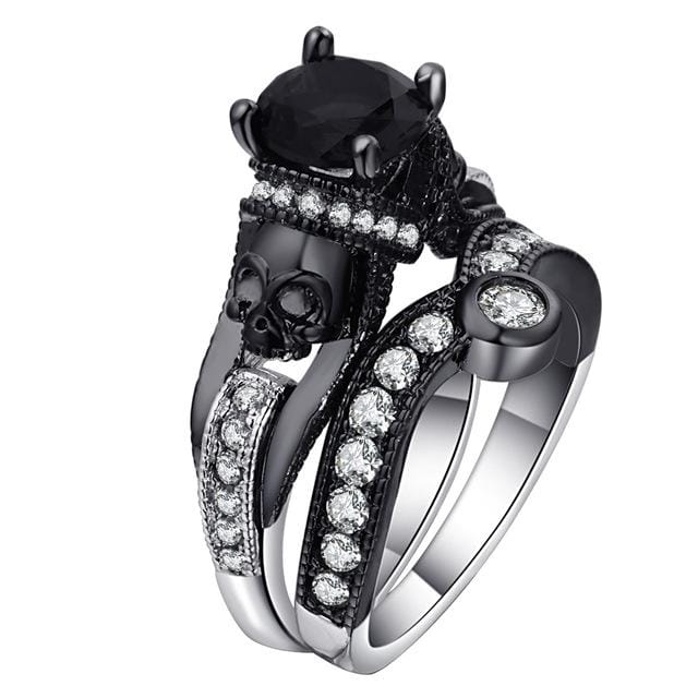 2 PCS Skull Ring Punk Style Fashion Jewelry, Ring Size:7 (Black)