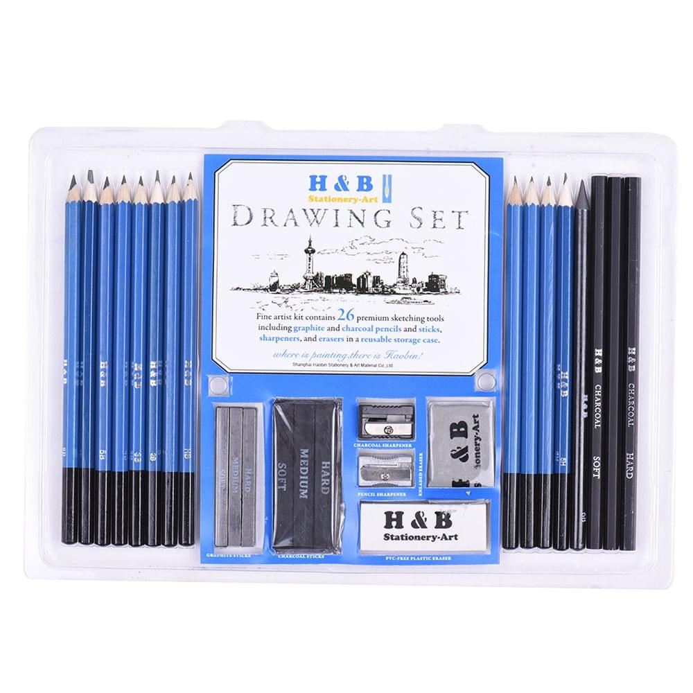 26pcs Professional Drawing Sketch Pencil Kit Set Including