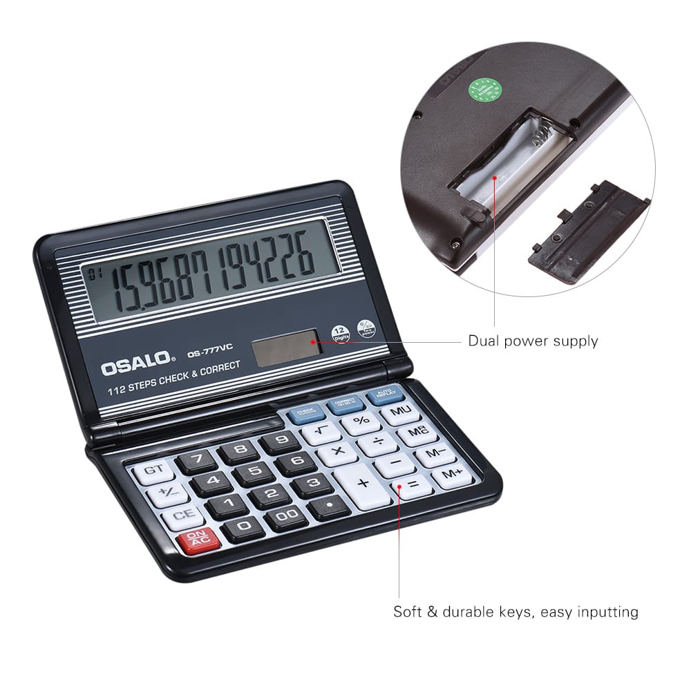 Folding Desktop Electronic Calculator 12 Digits 112 Steps