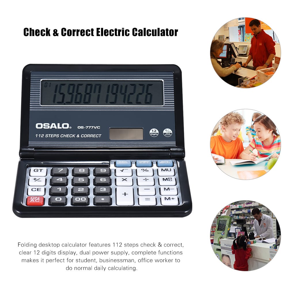 Folding Desktop Electronic Calculator 12 Digits 112 Steps