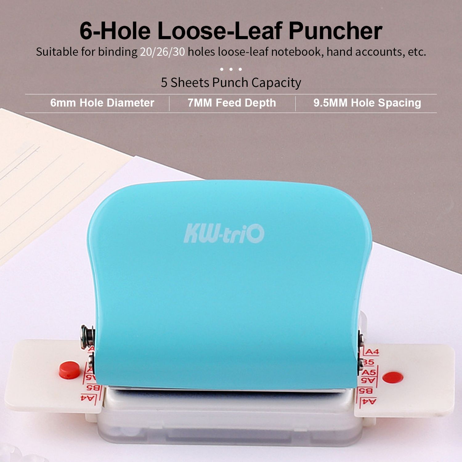 KW-trio 6-Hole Paper Punch Handheld Metal Hole Puncher 5