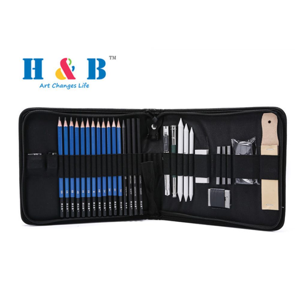 H&B 32Pcs Professional Pencil Drawing Kit Sketch Graphite - 32Pcs