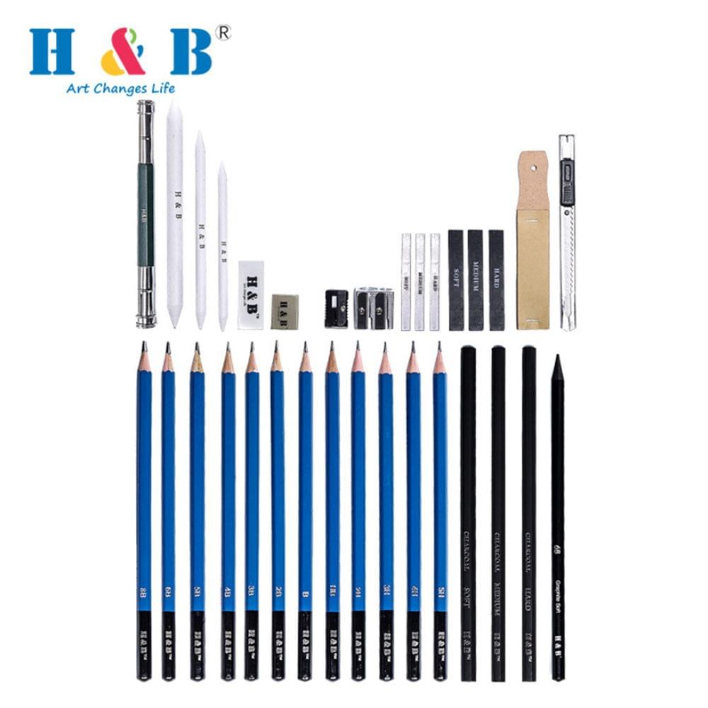 H&B 32Pcs Professional Pencil Drawing Kit Sketch Graphite - 32Pcs