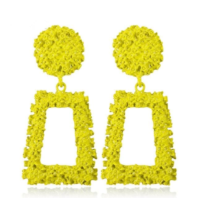 Exaggerated Scrub Geometric Earrings Trapezoidal Long Metal Earrings (Yellow)