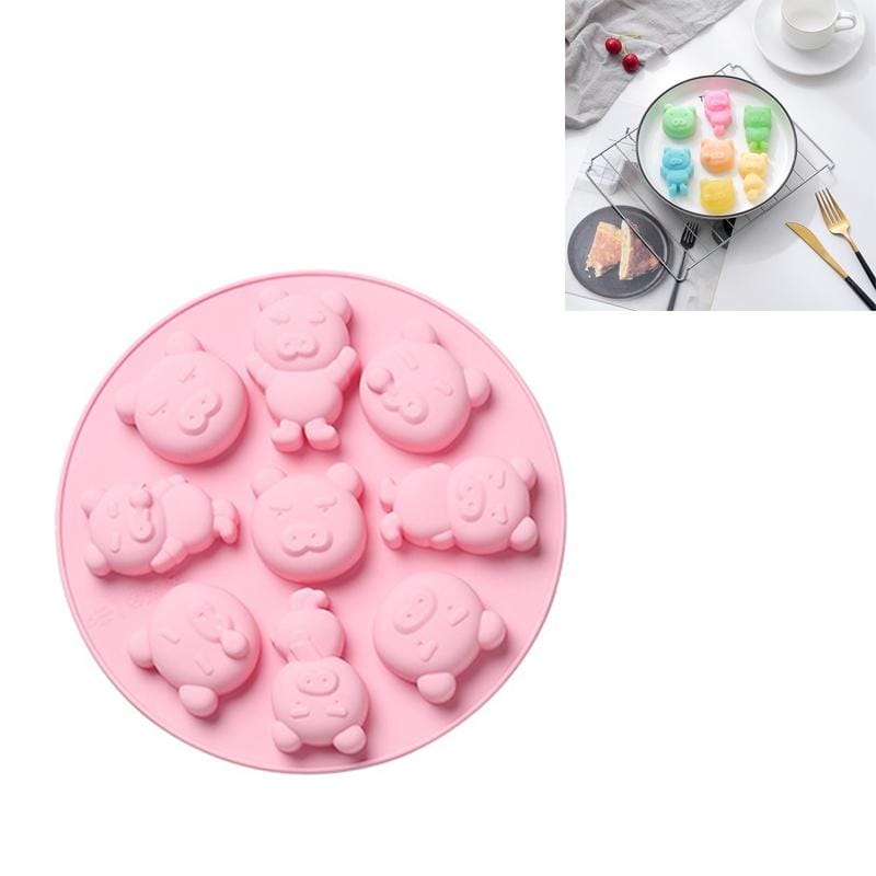 4 PCS Little Pig Shape Rice Cake Mold Cartoon Household Silicone Candy Cake Baking Steaming Mold Ice Tray (Pink)