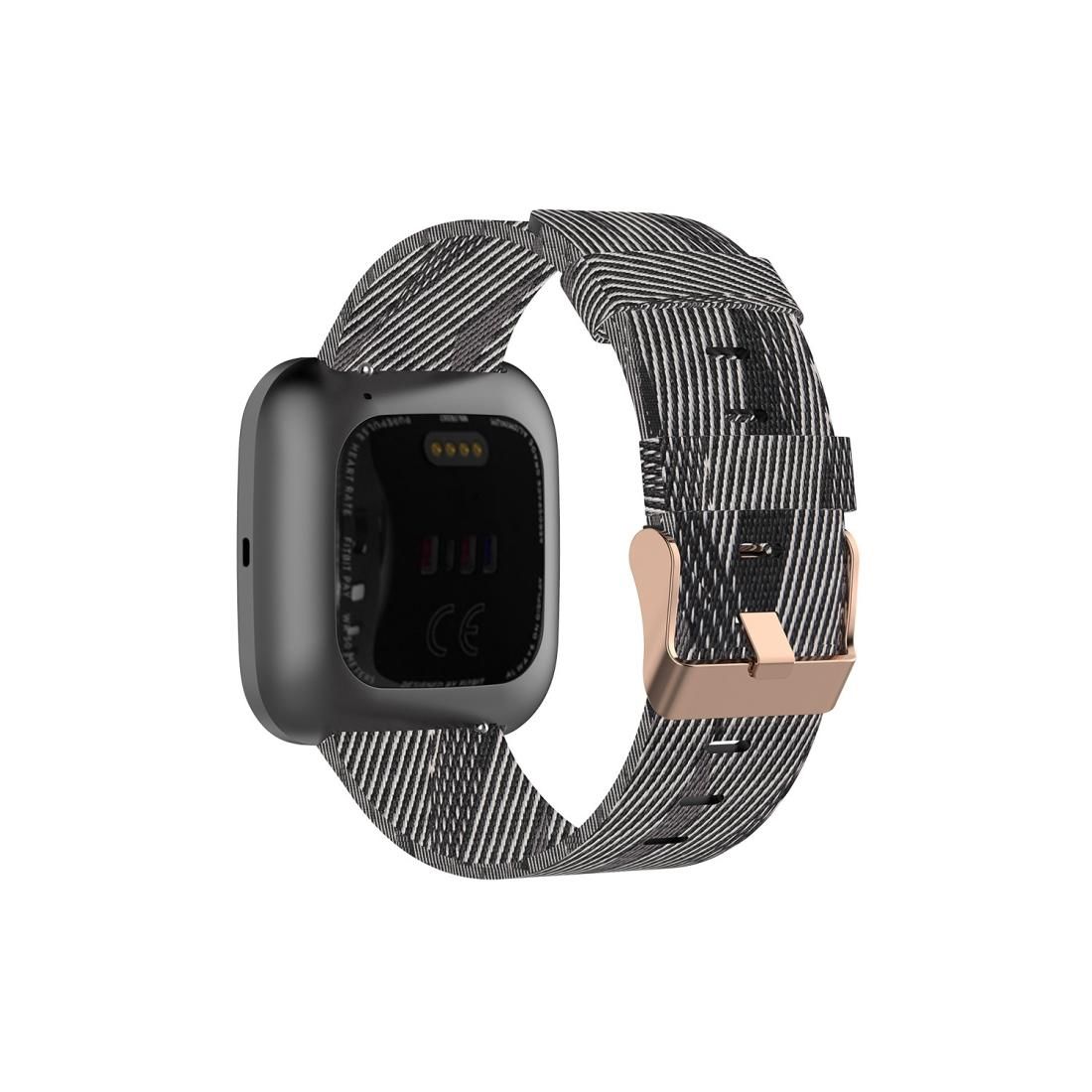 For FITBIT Versa Canvas Watch Strap (Black White Stripes)