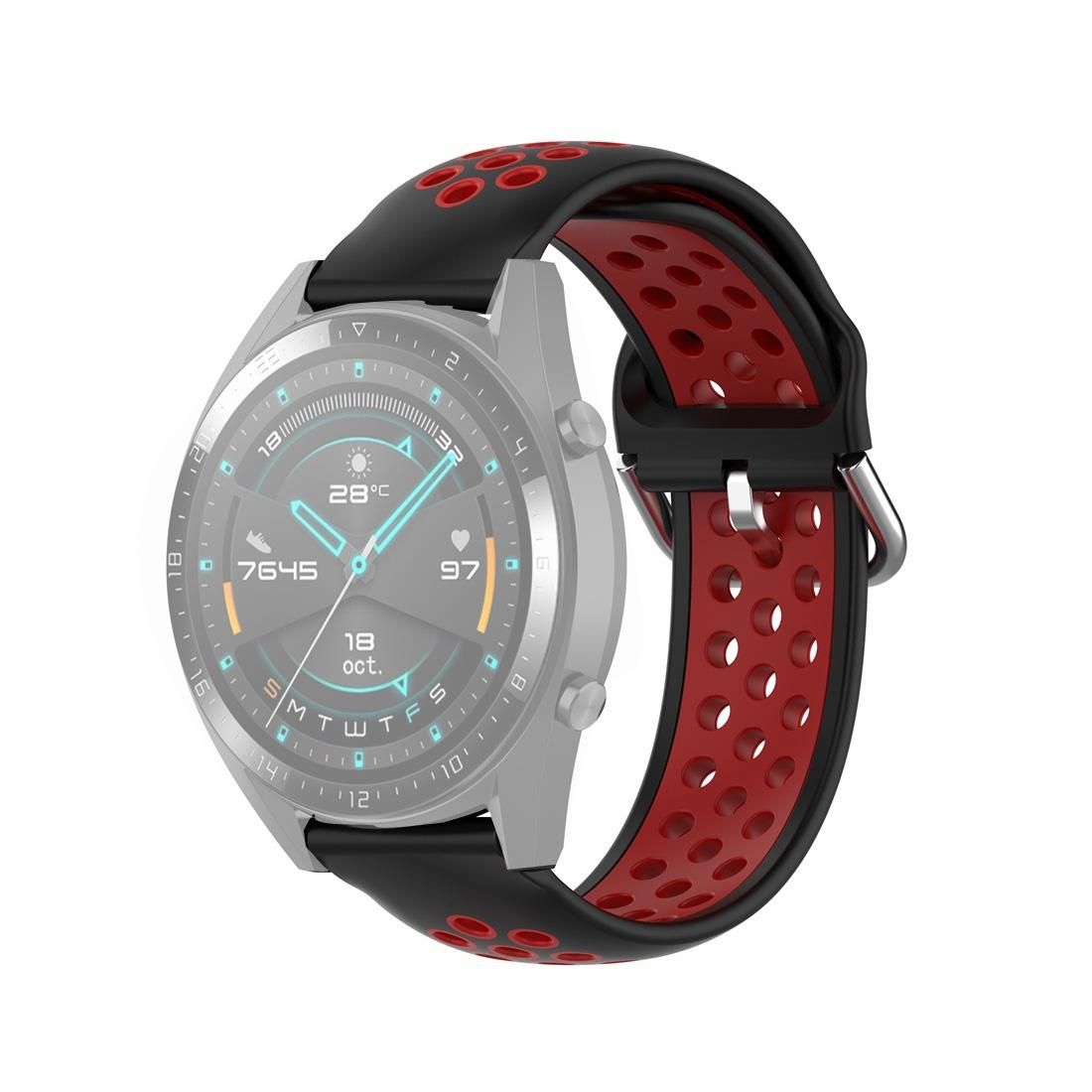 For Huawei Watch GT 46mm / 42mm 22mm Clasp Two Color Sport Wrist Strap Watchband (Red + Black)