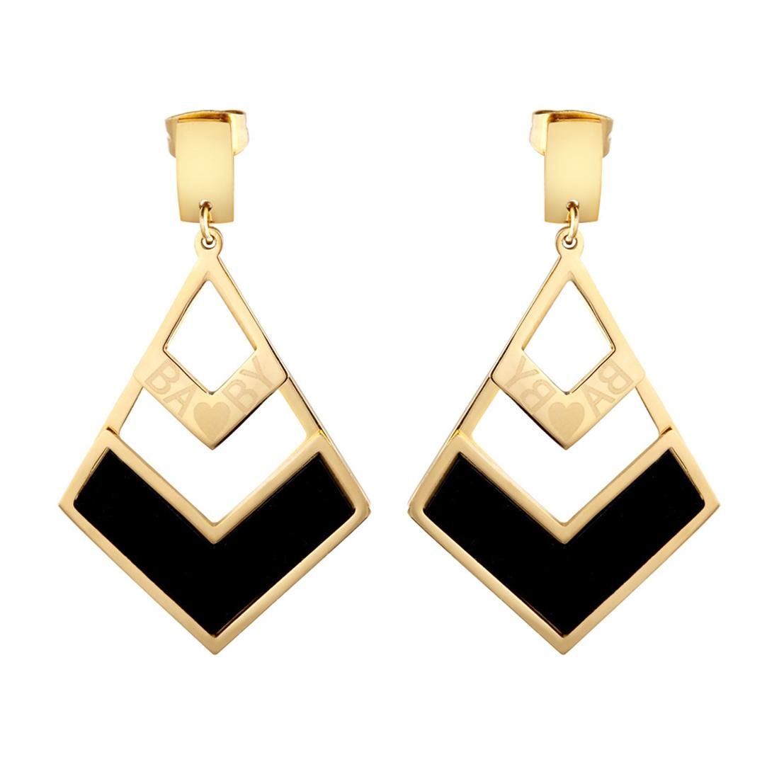 2 PCS Women Jewelry Fashion Geometrical BABY Letters Pattern Pendant Dangle Earrings (Gold)